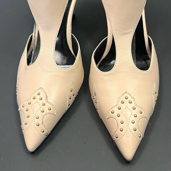 Just Cavalli Nude Low Heel Shoes with Gold Metal Studs - Picture 9 of 14